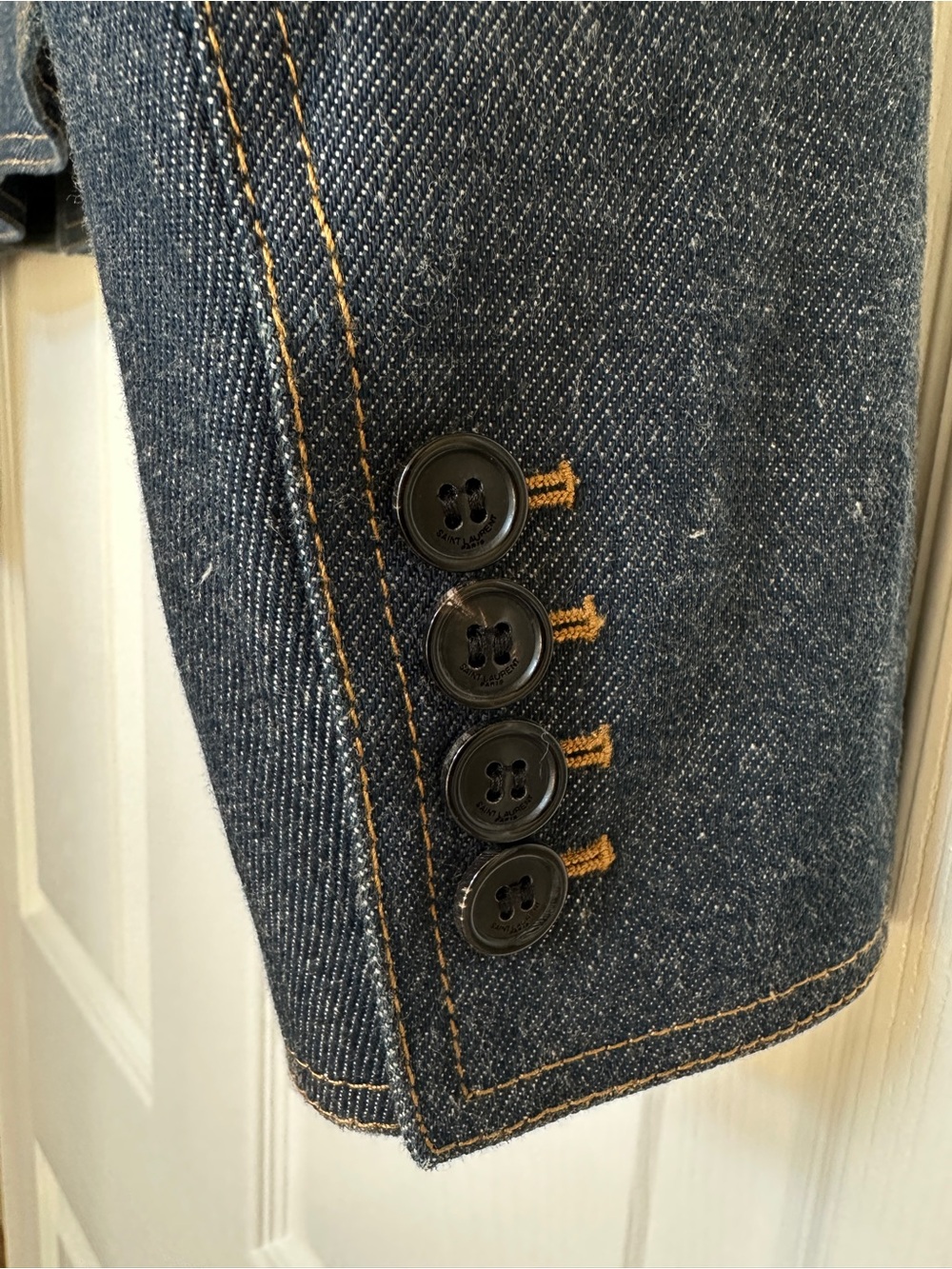 Saint Laurent Dark Blue Cropped Denim Blazer - Picture 10 of 16